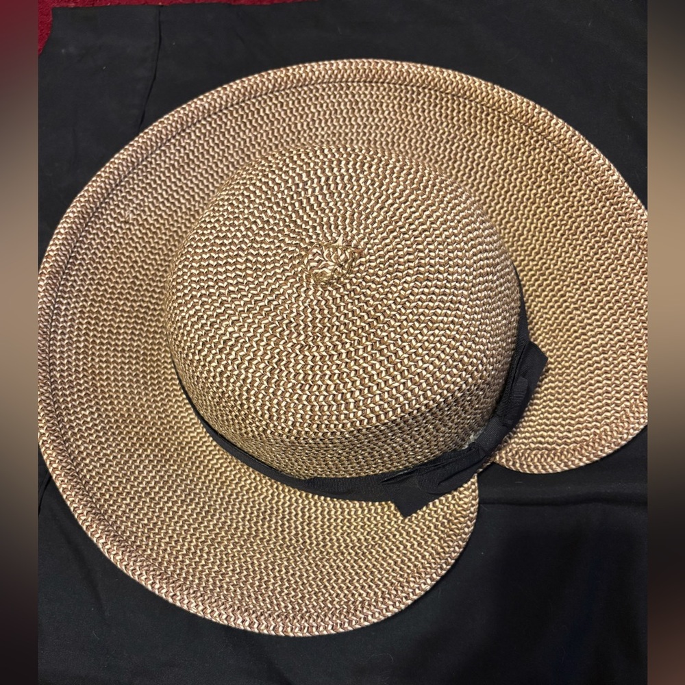 ROYAL ROAD TRADING CO STEAW HAT NWOT ONE SZ FITS MOST BLACK BOW WOMENS ADJ